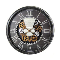 OROLOGIO DA PARETE TONDO CON CORNICE NERA E INGRANAGGI 50,8X50,8X8 CM