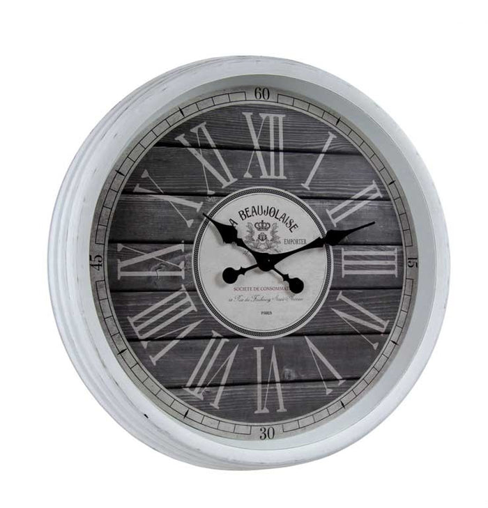 OROLOGIO DA PARETE STILE SHABBY CON NUMERI ROMANI 61X8 CM BIANCO E NERO