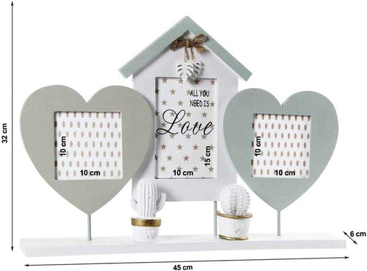 PORTAFOTO DA TAVOLO MULTIPLO | CORNICE FOTO 3 POSTI IN LEGNO | PORTAFOTO SHABBY