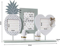 CORNICE PORTAFOTO DA APPOGGIO, MULTIFOTO 3 POSTI IN LEGNO SHABBY ANANAS E CUORE