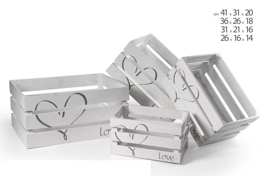 SET 4 CASSETTE DECORATIVE IN LEGNO 41/36/31/26CM DI COLORE BIANCO