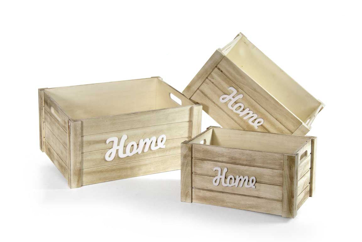 SET 3 CASSETTE DECORATIVE DESIGN HOME 3 DIMENSIONI  IN LEGNO NATURALE