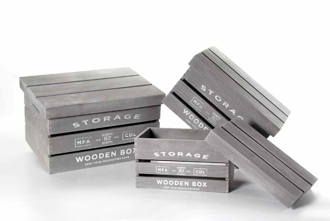 MAURY'S SET 3 CASSETTE IN LEGNO GRIGIO CON COPERCHIO IN MISURE DIFFERENTI