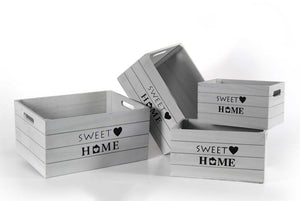 SET 4 CASSETTE DECORATIVE SWEET HOME IN LEGNO GRIGIO STILE SHABBY