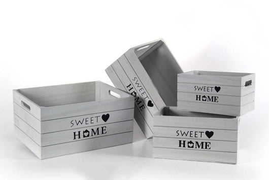 SET 4 CASSETTE DECORATIVE SWEET HOME IN LEGNO GRIGIO STILE SHABBY