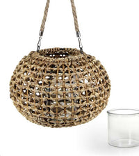 LANTERNA PORTACANDELA TONDA APPENDIBILE CON BICCHIERE 26X18CMCOLORE NATURALE