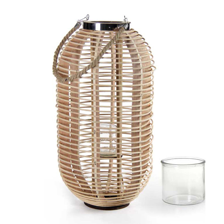 MAURY'S LANTERNA DA ARREDO IN VIMINI OVALE CON MANICO 34X63 CM NATURALE