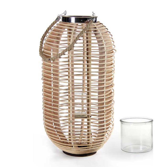 MAURY'S LANTERNA DA ARREDO IN VIMINI OVALE CON MANICO 34X63 CM NATURALE