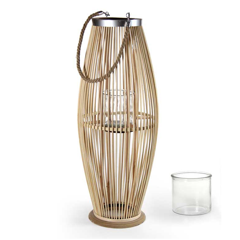 LANTERNA IN VIMINI CON MANICO 29X29X59CM IN COLORE LEGNO NATURALE