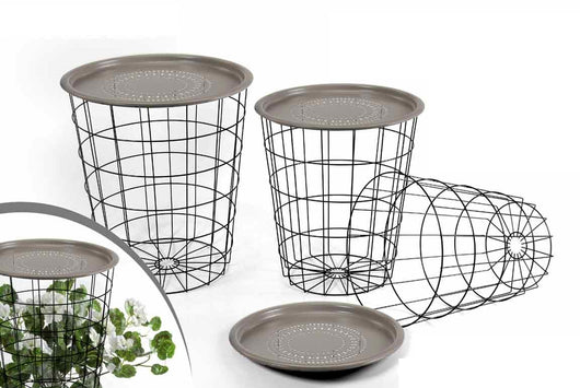 SET 3 TAVOLINI IN RETE METALLICA TONDI 52-47-42 CM IN COLORE TORTORA