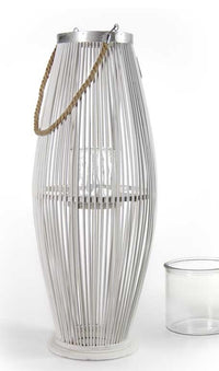 LANTERNA PORTACANDELA TONDA CON INTRECCIO DI CANNA 34X34X895 CM BIANCA