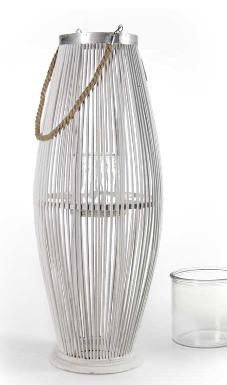 LANTERNA PORTACANDELA TONDA CON INTRECCIO DI CANNA 34X34X895 CM BIANCA