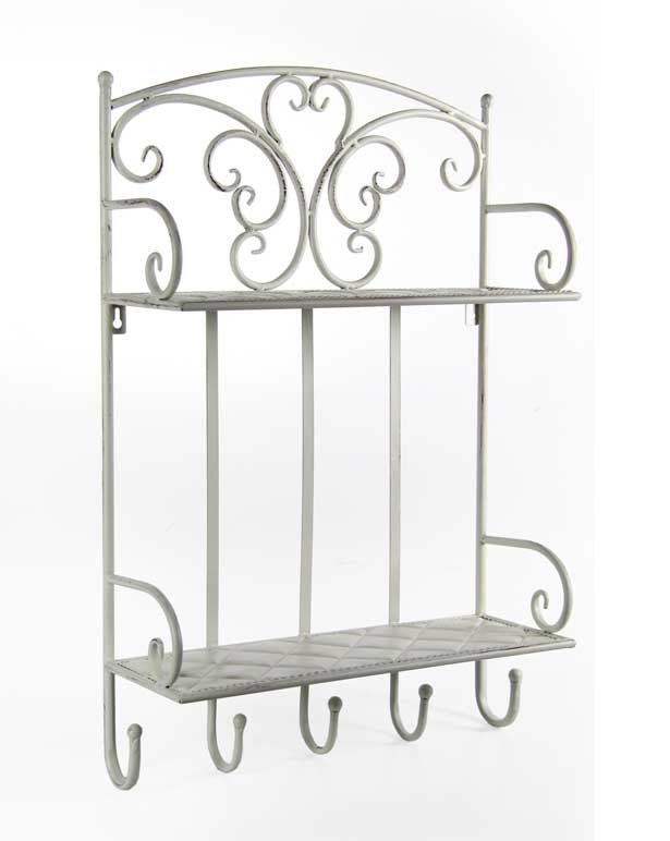 MENSOLA APPENDINO IN METALLO CON 5 GANCI 42X15X64 CM IN COLORE BIANCO