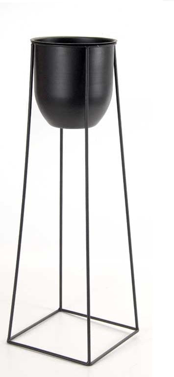 LIVING PORTAPIANTE TONDO IN METALLO STILE INDUSTRIAL 20X20X60 CM NERO