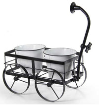 CARRETTO PORTAPIANTE CON 2 VASETTI IN METALLO 40X23X44 CM BIANCO E NERO