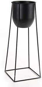 LIVING PORTAPIANTE TONDO IN METALLO STILE INDUSTRIAL 20X20X50 CM NERO