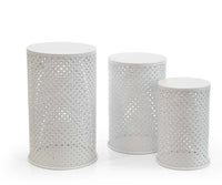 TRIS DI TAVOLINI DA ARREDO TONDI IN METALLO BIANCO IN DIFFERENTI MISURE