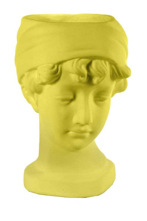VASO PORTA PIANTE DESIGN TESTA DI DONNA BASE TONDA 25X18X29 CM GIALLO