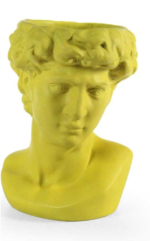 VASO PORTA PIANTE DESIGN TESTA DI UOMO BASE TONDA 19X19X29 CM GIALLO