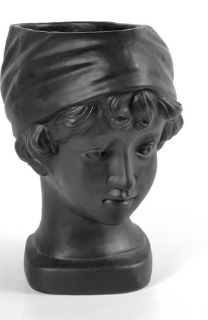 VASO PORTA PIANTE DESIGN TESTA DI DONNA BASE TONDA 25X18X29 CM NERO