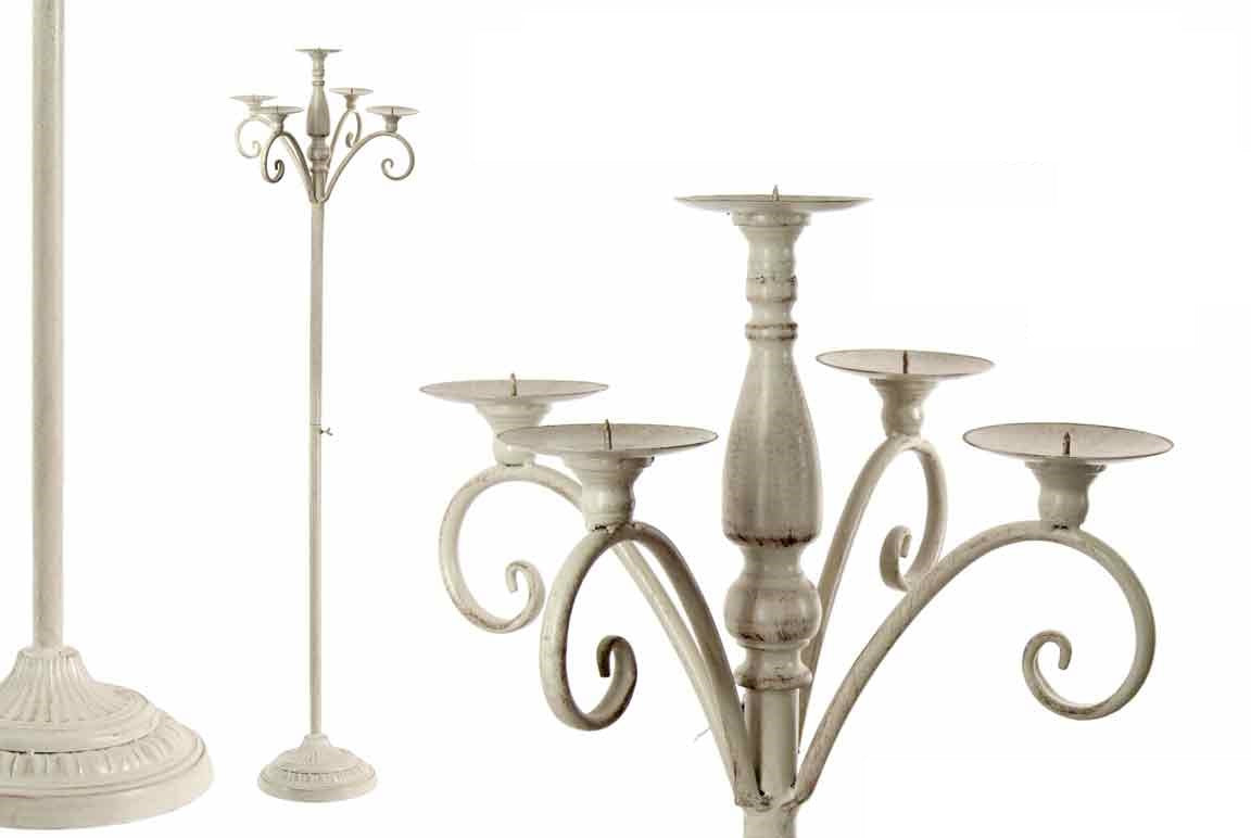 PIANTANA A CANDELABRO CON 5LUCI 37X37X15 CM IN METALLO BIANCO SHABBY