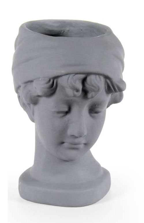 VASO PORTA PIANTE DESIGN TESTA DI DONNA BASE TONDA 25X18X29 CM GRIGIO