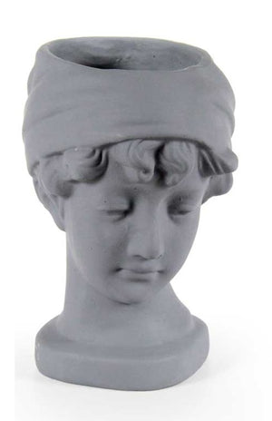 VASO PORTA PIANTE DESIGN TESTA DI DONNA BASE TONDA 25X18X29 CM GRIGIO