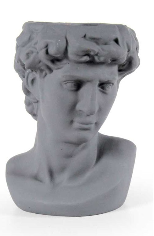 VASO PORTA PIANTE DESIGN TESTA DI UOMO BASE TONDA 21X19X29 CM GRIGIO