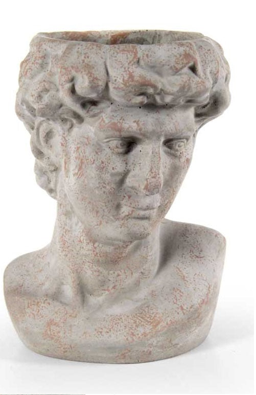 VASO PORTA PIANTE DESIGN TESTA DI UOMO BASE TONDA 19X19X29 CM GRIGIO