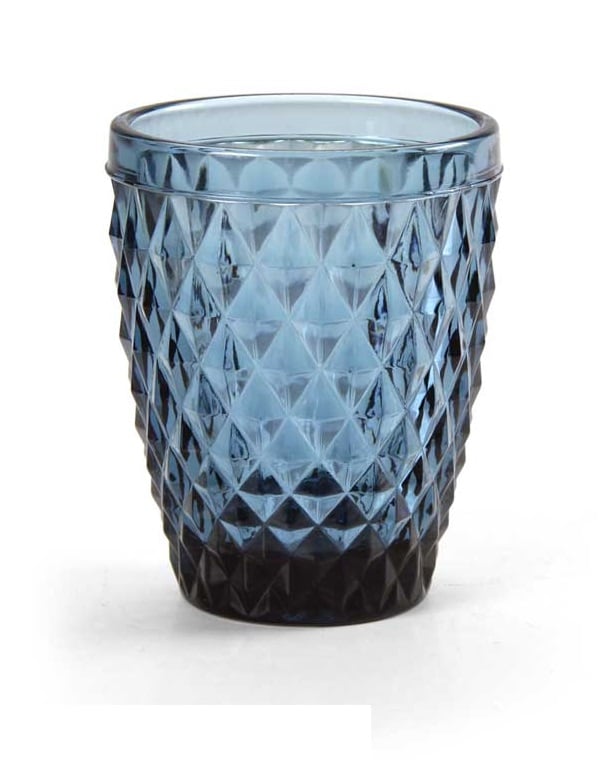 BICCHIERE DIAMANTE REALIZZATO IN VETRO PER ACQUA DA 250 CC COLORE BLU