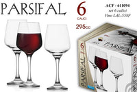 SET 6 CALICI PARSIFAL DA VINO IN VETRO DA 295CC