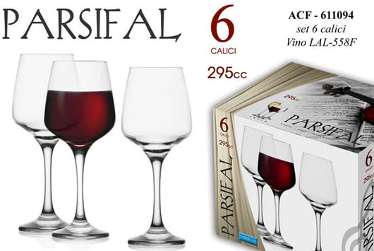 SET 6 CALICI PARSIFAL DA VINO IN VETRO DA 295CC