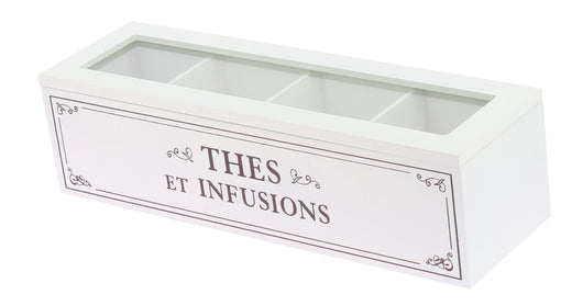 SCATOLA PER TÈ RETTANGOLARE, BIANCO, 4 SCOMPARTI 33X10X9 CM