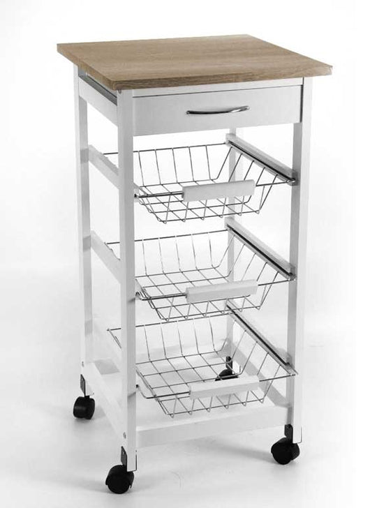 CARRELLO PORTA FRUTTA IN LEGNO 37 X 37 X 76 CM BIANCO E ROVERE SBIANCATO