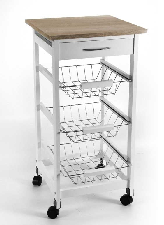 CARRELLO PORTA FRUTTA IN LEGNO 37 X 37 X 76 CM BIANCO E ROVERE SBIANCATO