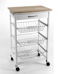 CARRELLO PORTA FRUTTA IN LEGNO 47 X 37 X 76 CM BIANCO E ROVERE SBIANCATO