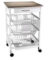 CARRELLO DA CUCINA 47X37X76 CM COLORE BIANCO E TOP LEGNO