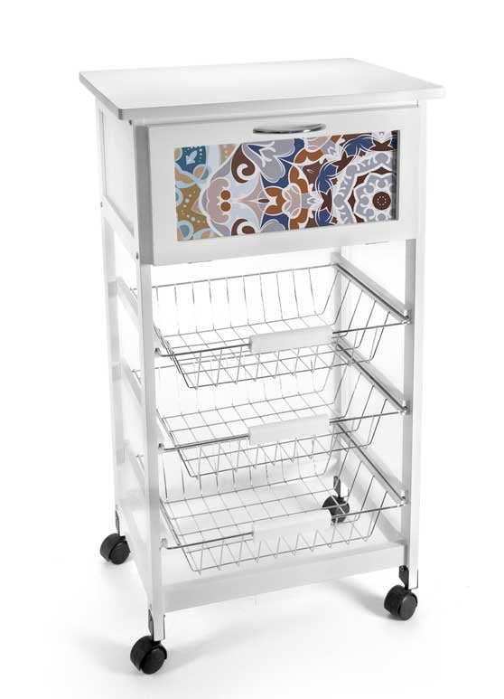 CARRELLO PORTA FRUTTA IN LEGNO 47 X 35 X 85 CM MOSAICO