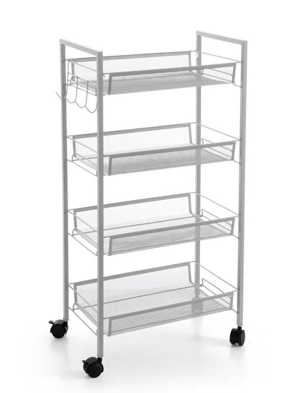 CARRELLO PORTAFRUTTA DA CUCINA IN METALLO 4 RIPIANI 45 X 27 X 84 CM BIANCO