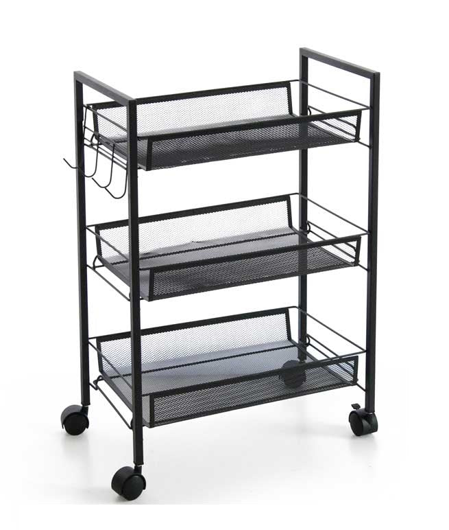 CARRELLO DA CUCINA IN METALLO CON RUOTE 45X27X63 CM IN COLORE NERO