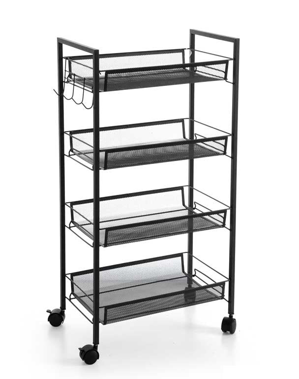 CARRELLO PORTAFRUTTA DA CUCINA IN METALLO 4 RIPIANI 45 X 27 X 84 CM NERO