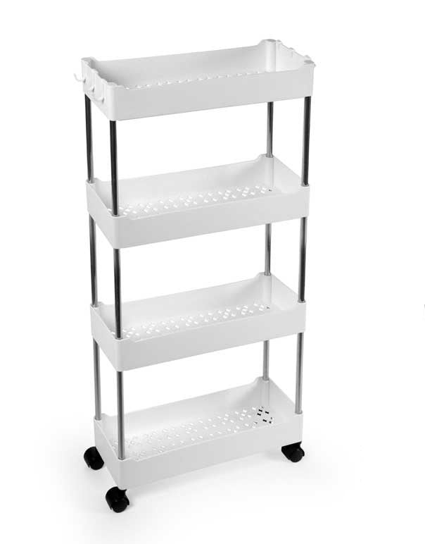 CARRELLO PORTATUTTO 4 RIPIANI 40X13X86 CM BIANCO CON GAMBE CROMO