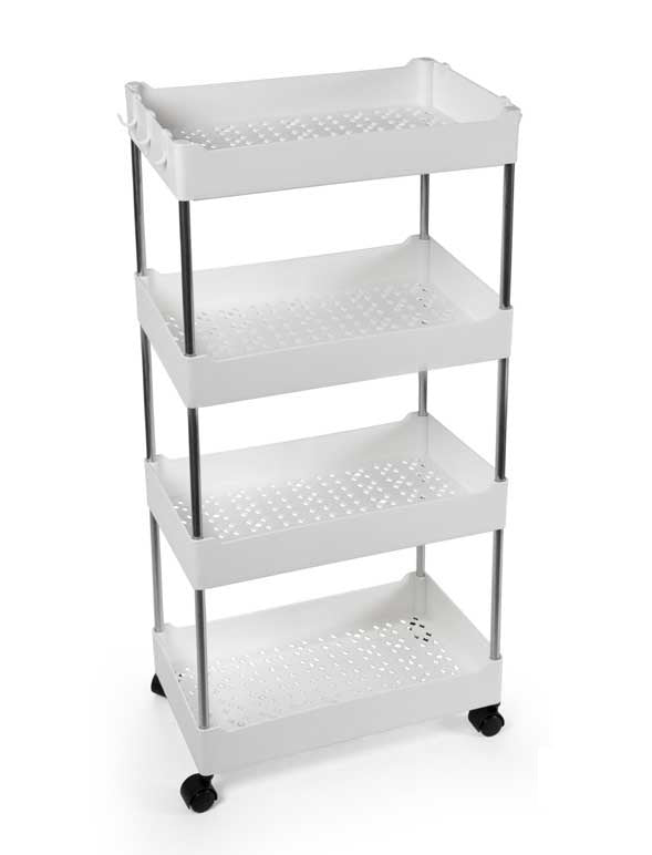CARRELLO PORTATUTTO 4 RIPIANI 40X22X86 CM BIANCO CON GAMBE CROMO