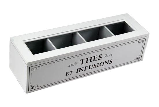 SCATOLA PER TÈ RETTANGOLARE, BIANCO, 4 SCOMPARTI 33X10X9 CM