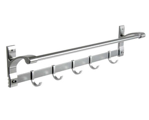 PORTA ASCIUGAMANI DA PARETE IN ALLUMINIO CON GANCI 60X9X11 CM CROMO