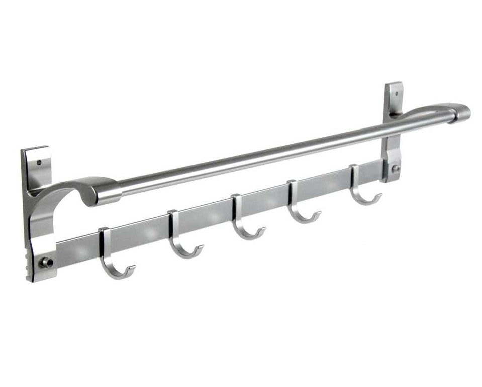 PORTA ASCIUGAMANI DA PARETE IN ALLUMINIO CON GANCI 60X9X11 CM CROMO