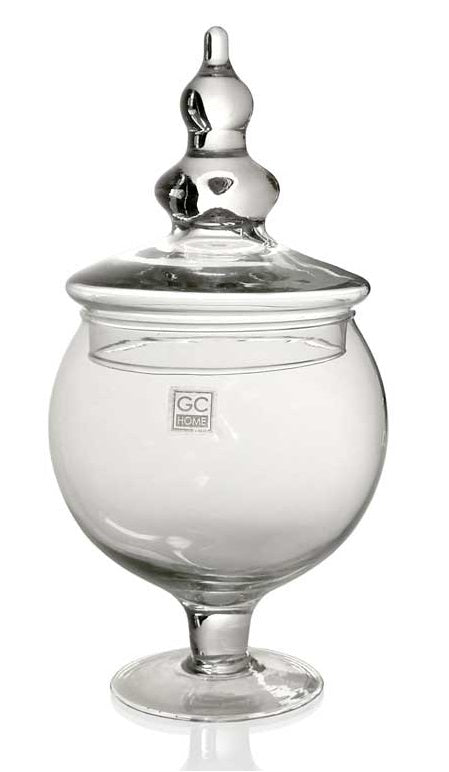 VASO POUTICHE DECORATIVO IN VETRO CON COPERCHIO 13 X 30 CM