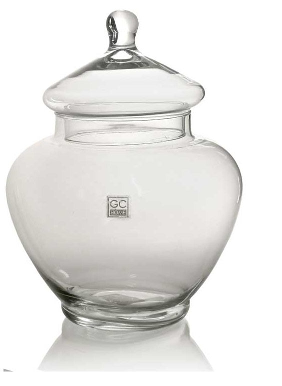 VASO POUTICHE DECORATIVO IN VETRO CON COPERCHIO 21 X 27 CM