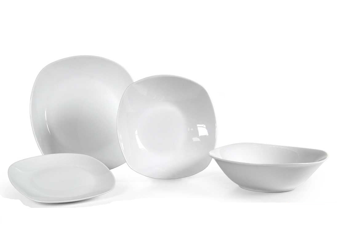 SERVIZIO DI PIATTI DA TAVOLA BIANCO 19 PEZZI CON INSALATIERA DESIGN QUADRATO