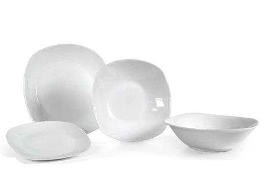SERVIZIO DI PIATTI DA TAVOLA BIANCO 19 PEZZI CON INSALATIERA DESIGN QUADRATO